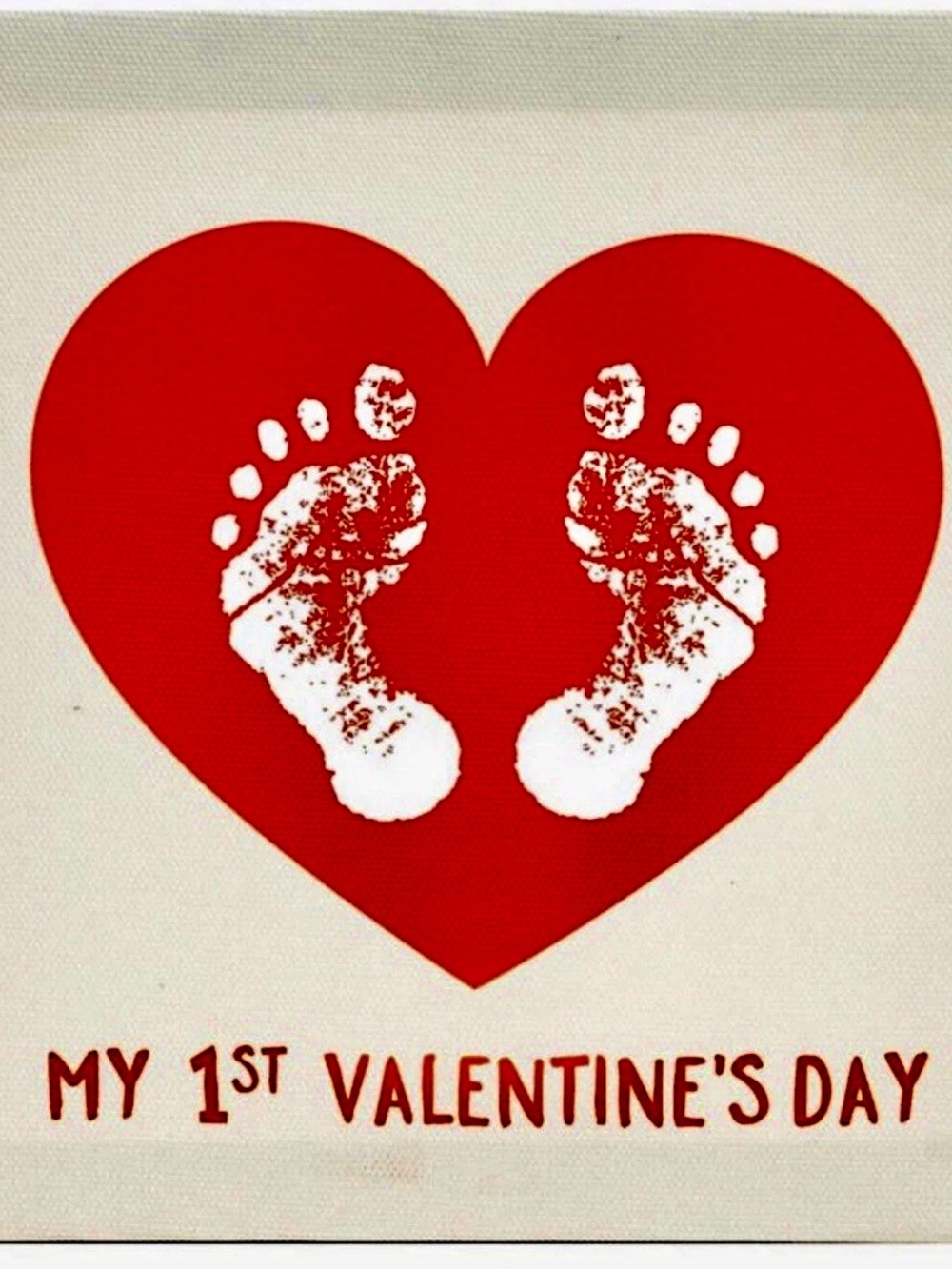 Baby My 1st Valentine's Day Red Heart Footprint Canvas New In Package